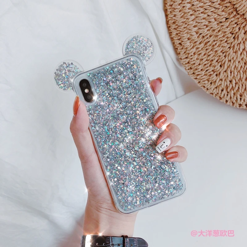Блестящий чехол для iPhone 7 8 6 6s Plus X 10 XR XS MAX Fashion Bling Ears мягкий термополиуретановый