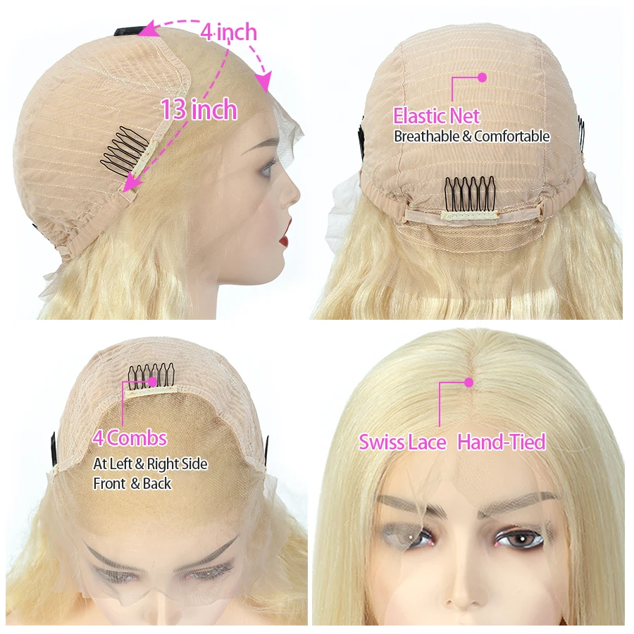 Brazilian Straight 613 Bob Lace Front Wig 150% Density Blonde Remy 13x4 Short Human Hair Wigs | Шиньоны и парики