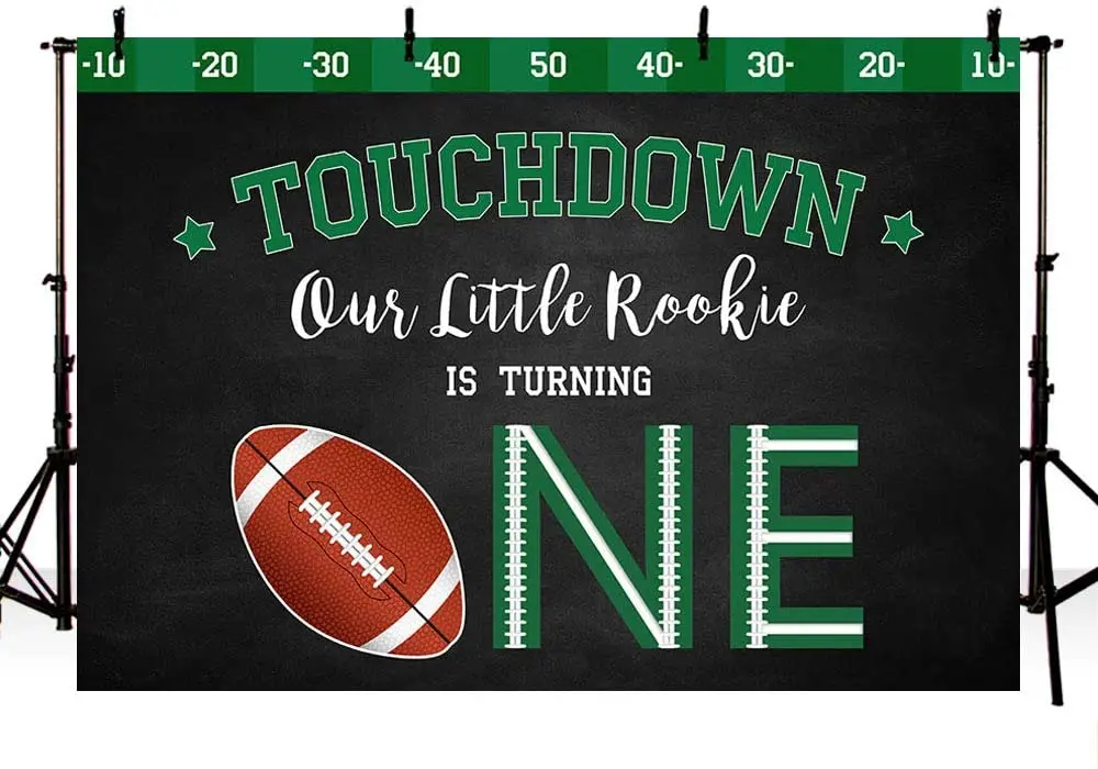 Touchdown Rugby Boy One Birthday Photo Backgrounds American Football Little Rookie Happy 1st Birthday Green and Black Sport Prop