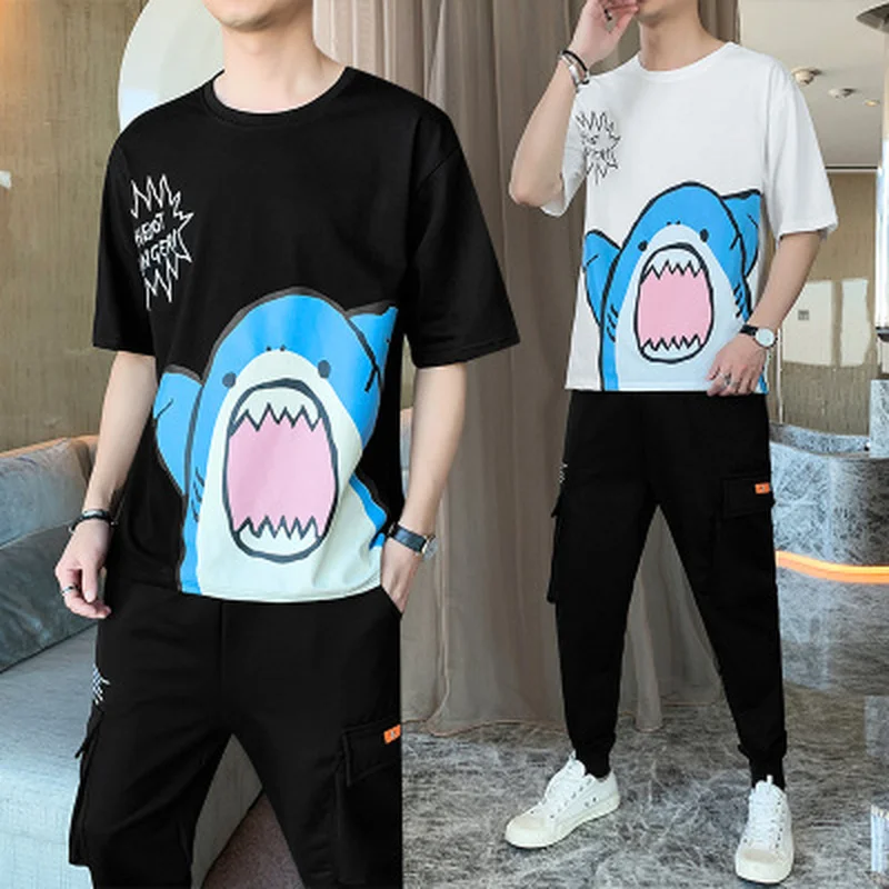 

2021 New Men's Summer Leisure Sets T-Shirt+Pants Two Pieces Casual Tracksuit Male Sportswear Streetwear Men Clothing Sweat Suit