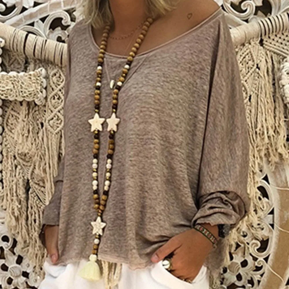 Женская футболка с длинным рукавом Boho летняя пляжная Повседневная Свободная