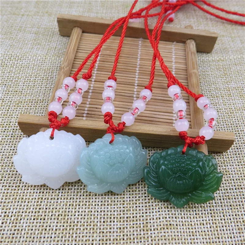 Ожерелье унисекс с цепочкой белого и зеленого цвета подвеска ввиде цветка лотоса