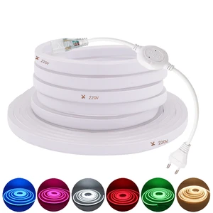 Светодиодный неоновый светильник 220 в 120 светодиодныйM 2835 Светодиодный гибкий неоновый светильник с вилкой питания наружная декоративная лента 1 м2 м3 м4 м5 м10 м15 м20 м25 м100 м