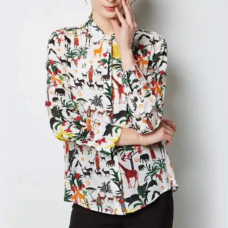 Женская винтажная блузка с длинным рукавом и цветочным принтом рубашка