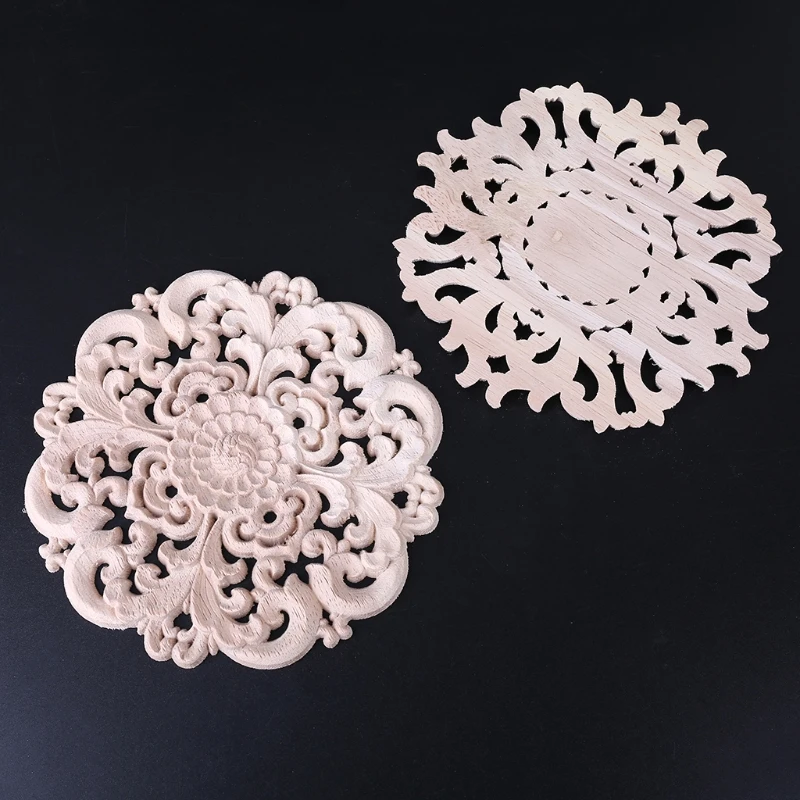 

4pcs Natural Wood Carved Flower Onlay Corner Unpainted Applique Frame Furniture