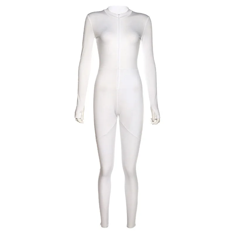 

2021 European and American spring women's new high-waist zipper slim sports jumpsuit