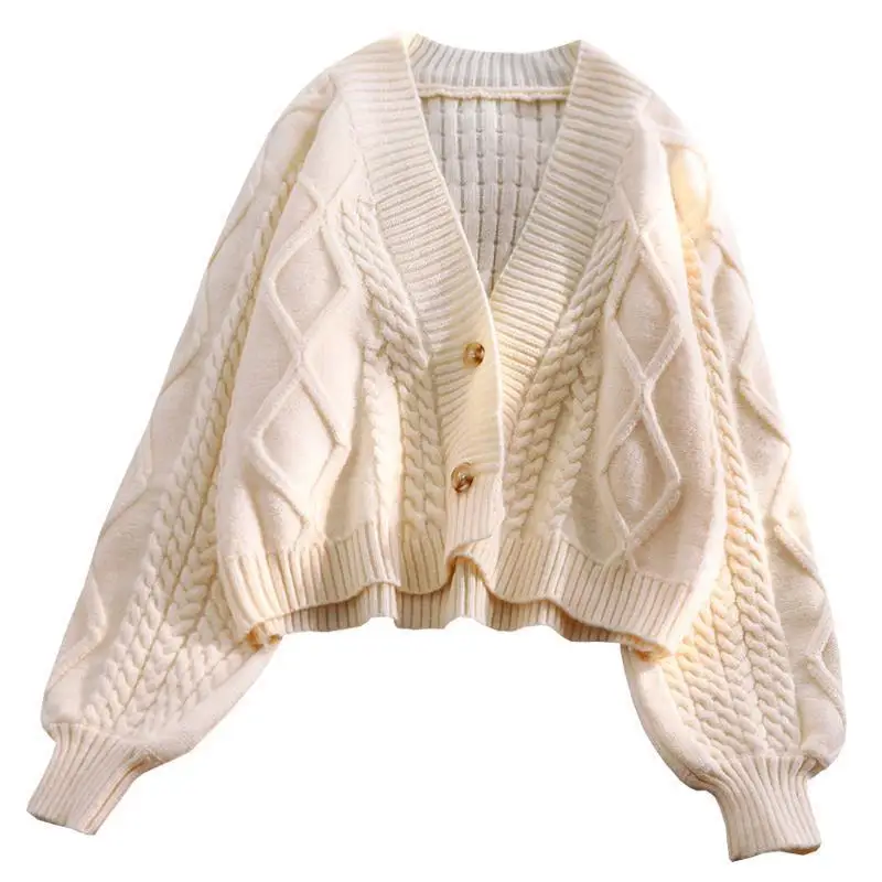 

Lantern Sleeve Cardigan Knitted Sweater Women 2021 Autumn Winter Long Sleeve Solid Sweaters Coat & Jackets Women S-XXL