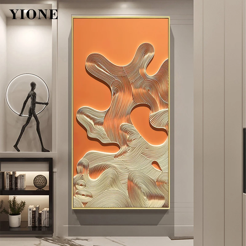 

Modern Abstract Painting Luxury Golden Line Orange Canvas Prints Poster Wall Art Picture for Living Room Office Aisle Decoration