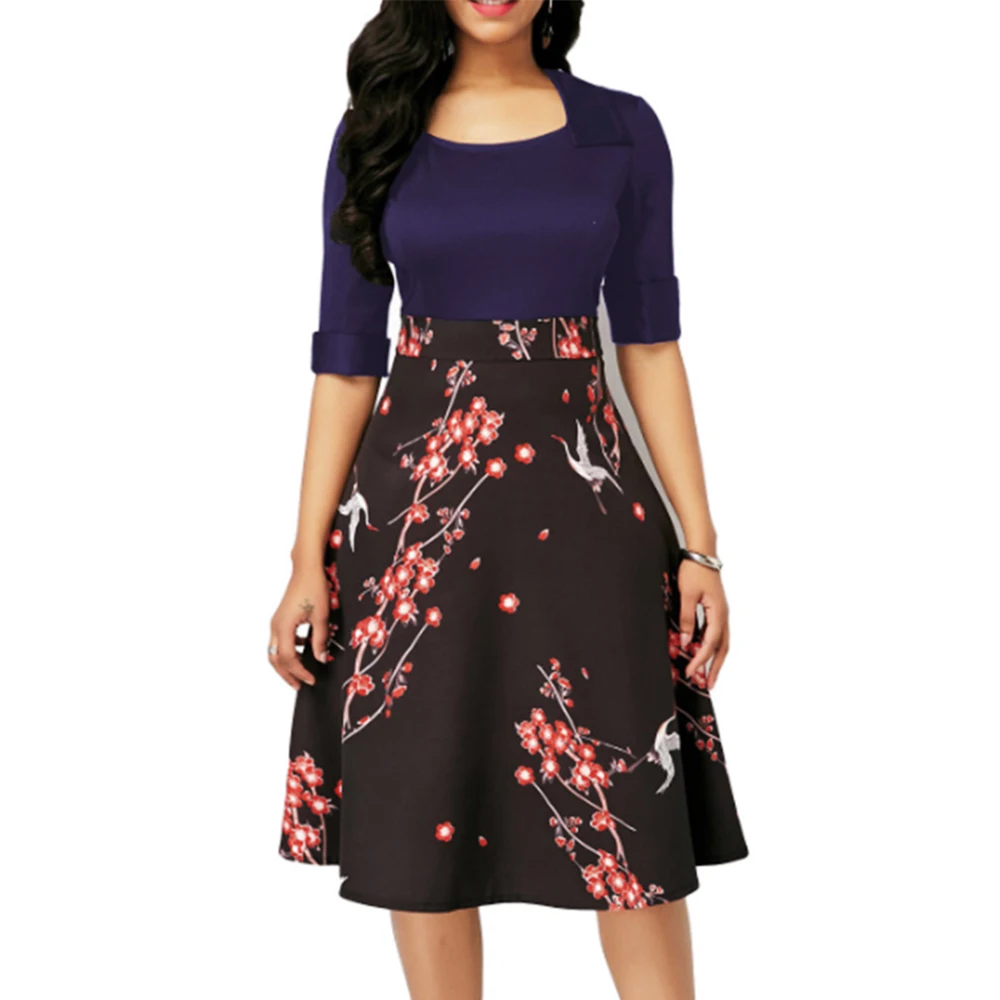 

Woman Dress 2021 Spring Summer Casual Plus Size Slim Patchwork Print A Line Dresses Vintage Elegant Sexy Office Long Party Dress