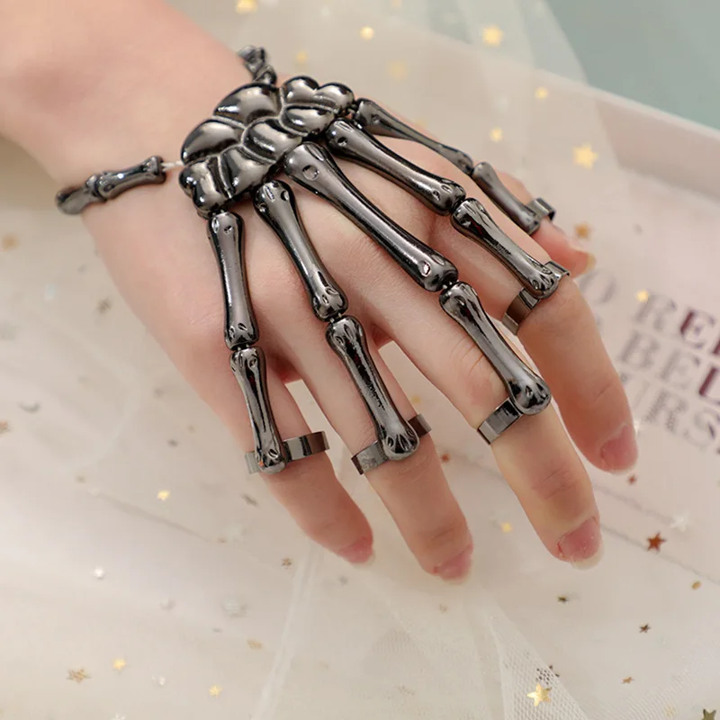 

Halloween Bracelet For Women 2021 Gothic Punk Hand Skull Skeleton Elasticity Adjustable Bracelet Bangles Femme Party Accessories