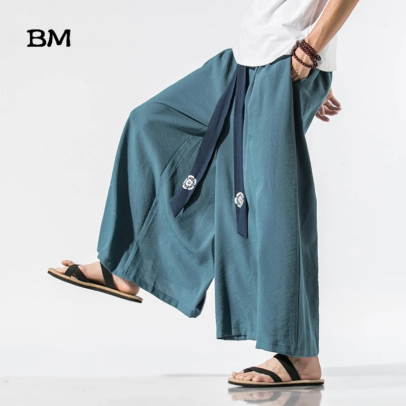 Брюки мужские костюм Hanfu Tang в китайском стиле свободные прямые брюки с юбкой