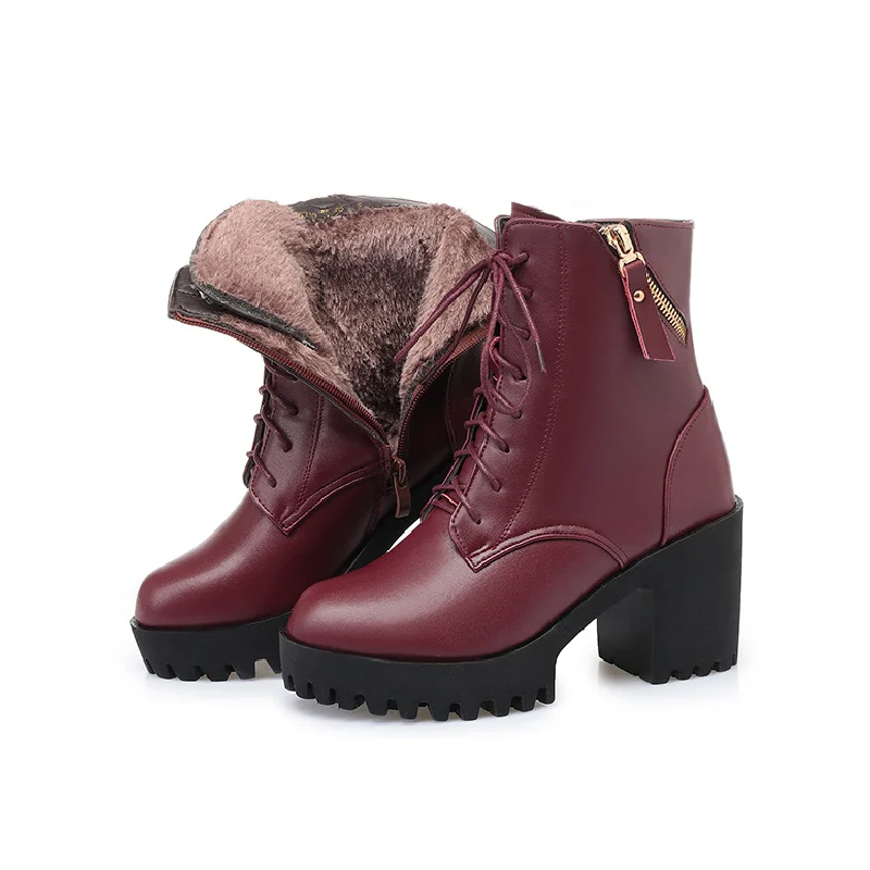 

Krasovki Winter Boots Wool Women Thick Bottom High Heel Fur Warm Genuine Leather Plush Ankle Boots Platform for Women Snow Boots