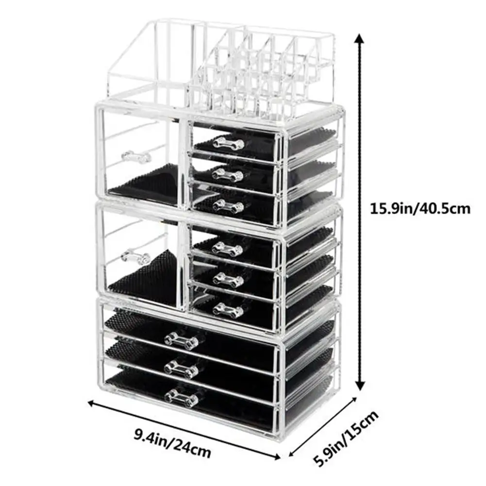 

Rotation Makeup Organizer Cosmetic Storage Box Plastic Organizador Maquillaje Transparent Diamond Pattern Jewelry Display Rack