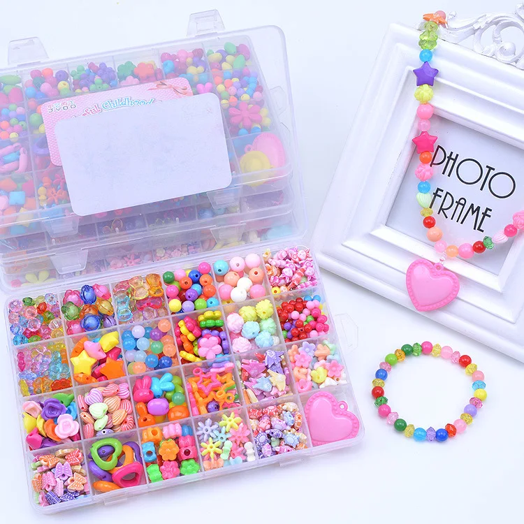 DIY Creative Acrylic Children Beaded Handmade Necklace Bracelet Material Puzzle Wear Beads toy Child kid girl birthday YJN | Игрушки и