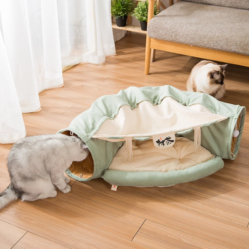 Забавная кошка кровать-туннель складной кринкл Pet палатка котенок щенок хорьки кролик интерактивные игрушки 2 отверстия туннель Pet кошка гнездо