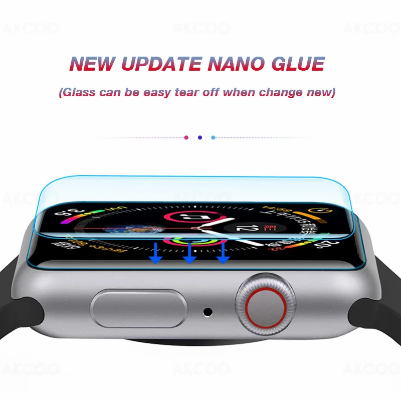 Закаленное стекло с жидким клеем для Apple Watch 9 8 3 4 5 6 SE 7 Защитная пленка iWatch Series 42 40 44