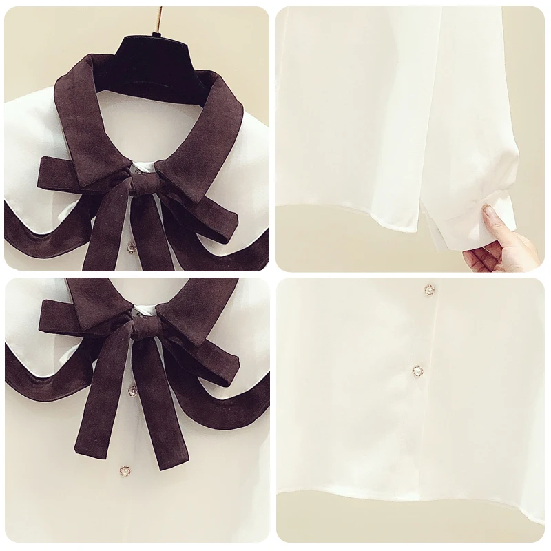 

Autumn And Winter Korean Bow Tie Baby Collar Shirt Small Fresh Loose Corduroy Long Sleeve Top Women