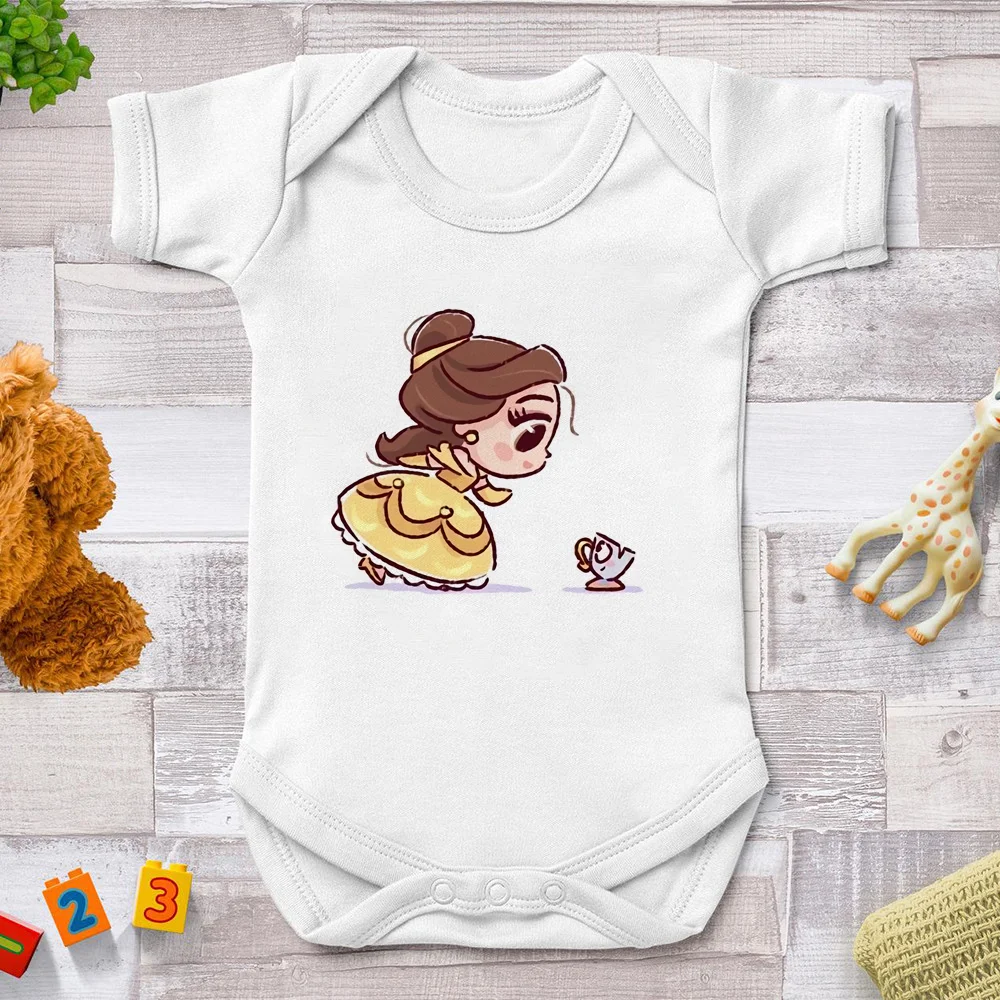 

Baby Rompers Girl Boy Summer Short Sleeve Jumpsuits Harajuku Infant Bebe Clothes Cute Disney Princess Printed Cartoon Bebe Tops