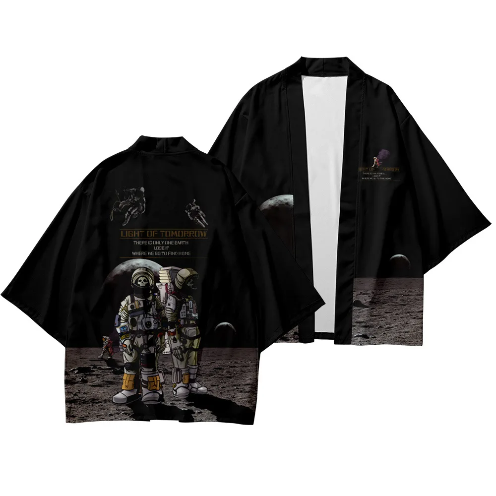 

Summer Printed Japanese Style Vintage Kimono Haori Pants Set Men Traditional Harajuku Streetwear Samurai Cardigan Costume Yukata