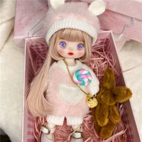 16cm wig jointed doll cute bjd mini doll hand make up face dolls with big eyes bjd toys gifts for girl handmand make up bag toy