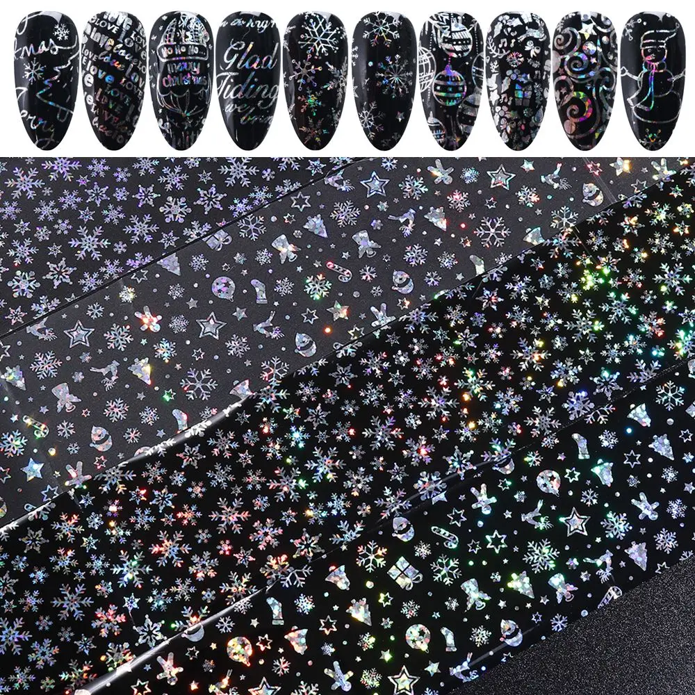 

Christmas Silver Snowflakes Nail Art Foil Transfer Glitter Stickers 3D Nail Art Decals Designer Manicuring Decoration