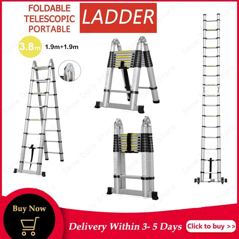

Многофункциональная складная телескопическая алюминиевая лестница, 3,8 м