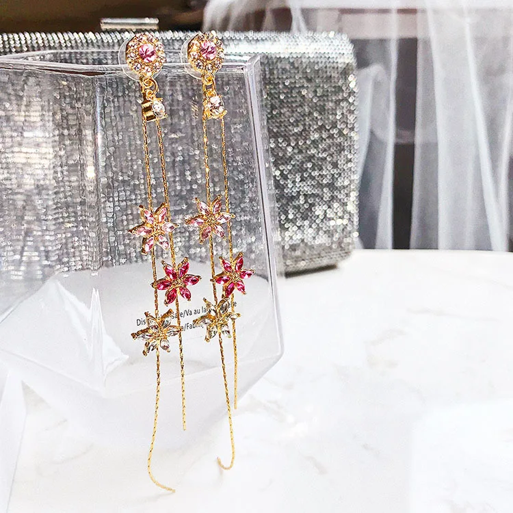 

SJDI-300 Classic Crystal Water Drop Women Dangle Earrings Flower Fringed Earrings Bohemian Fashion Earrings For Women Statement