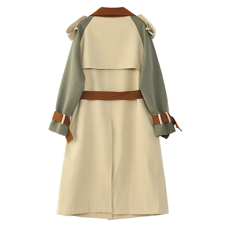 

Fitaylor 2021 Spring Autumn Women Elegant Double-breasted Trench Color Contrast Adjustable Waist Long Sleeve Trench Coat
