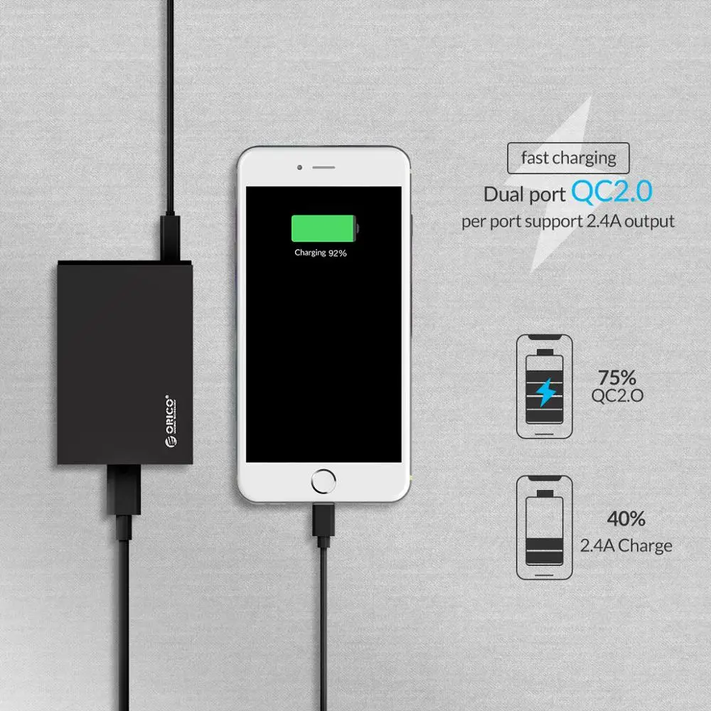 Настольное зарядное устройство ORICO QC2.0 с 6 USB портами и поддержкой быстрой зарядки
