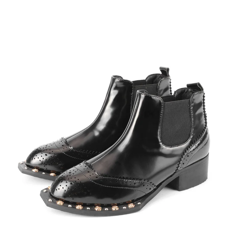 Ботильоны с металлическим украшением женские ботинки заклепками в стиле панк
