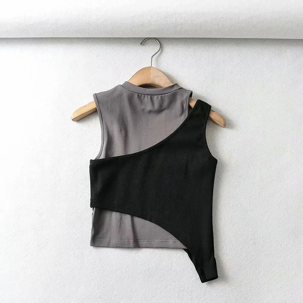 

Irregular fake two-piece printed vest women's summer 2021 new sexy round neck off shoulder top