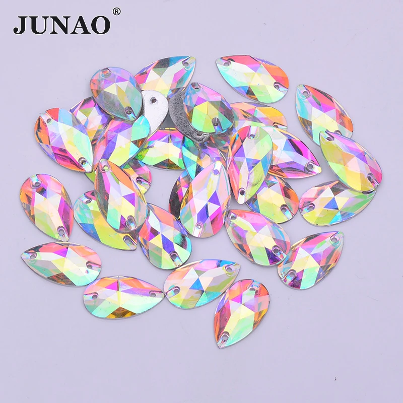 Оптовая продажа 17*28 мм стразы JUNAO для шитья с плоской задней поверхностью