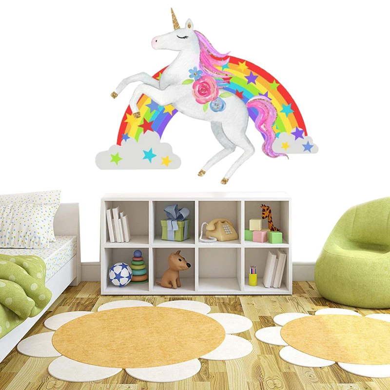 Декор для спальни окна детской комнаты мультфильм единорог наклейки на стену
