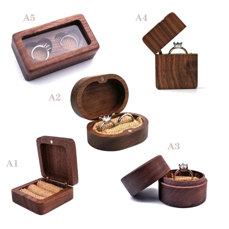 

Walnut Wood Jewelry Box Engagement Wedding Ring Storage Portable Ring Stand Antique Wedding Ring Box Surprise Gift