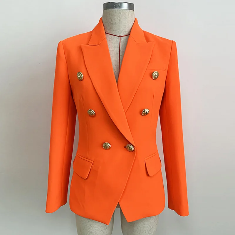 Fashion Commuter Suit Women's 2021 Winter New Solid Color Personality Double-breasted Slim Suit Jacket Orange