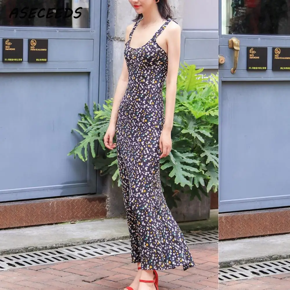 Летнее платье 2019 винтажное цветочное сексуальное вечернее с открытой спиной