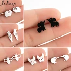 Серьги-гвоздики женские из нержавеющей стали, с мультяшным животным, колибри, пчела, попугай, овечка, пирсинг, бижутерия