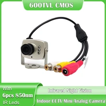 Cámara analógica Super Mini de Metal 600TVL CMOS CVBS, lente de 3,6mm, cámara de videovigilancia interior, visión nocturna infrarroja de 850nm