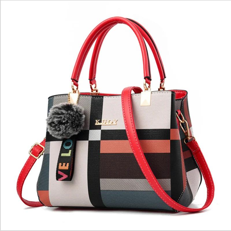

New Casual Plaid Shoulder Bag Fashion Stitching Wild Messenger Brand Female Totes Crossbody Bags Women Leather Handbag