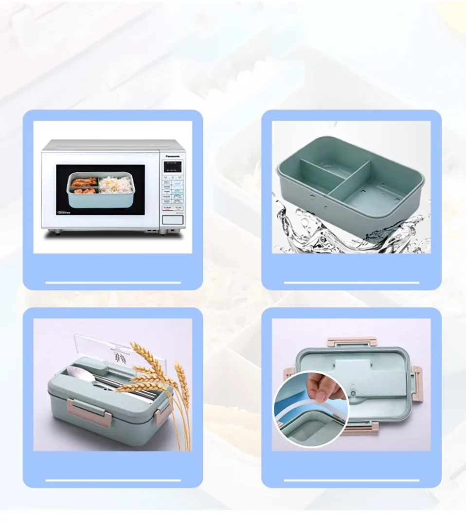 Bento Ланч-бокс для детей с ложкой палочки для еды контейнер герметичный BPA бесплатно Пшеничная солома набор посуды Экологичная коробка для еды