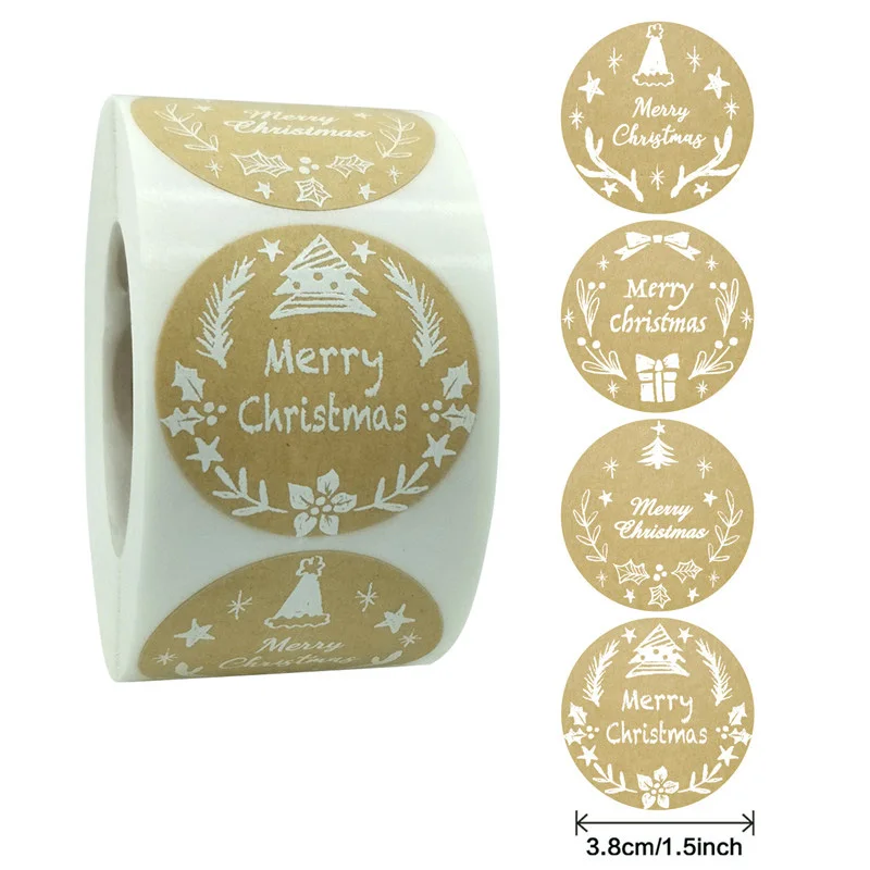 

500Pcs 1.5 Inch Merry Christmas Kraft Stickers Envelope Sealing Label Party Baking Decor Kids Gifts Packaging Stationery Sticker