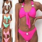 Женское сексуальное розовое бикини 2021, купальник с лямкой на шее с блестками и бриллиантами, купальник пуш-ап, купальный костюм, пляжная одежда из двух предметов, бразильское бикини