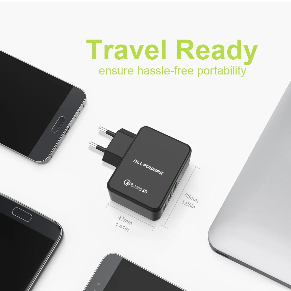 Быстрое зарядное устройство ALLPOWERS QC 3.0 с двумя USB-портами 23W для iPhone Samsung Huawei MacBook Laptop Smartphone