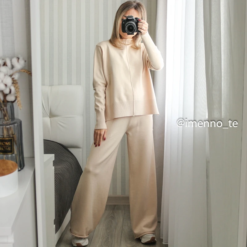 GIGOGOU трикотажный драпированный костюм с широкими штанинами комплект из 2