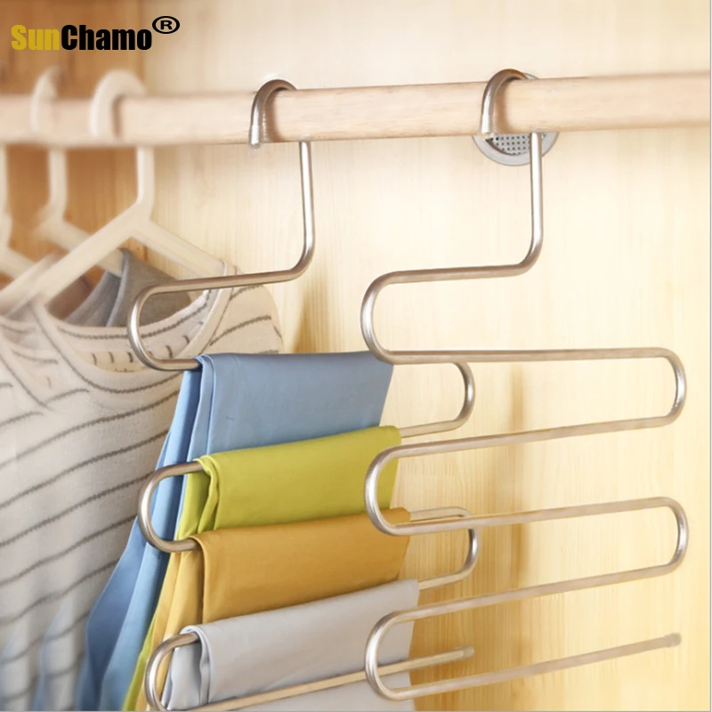 

Stainless Steel Trouser Rack 2pcs S-shaped Multi-layer Wardrobe Hanger Trouser Clip Clothing Storage Magic Hanger