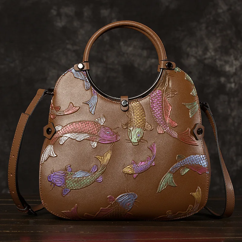 New style leather retro national style hand-held single shoulder cross arm large capacity bucket bag bags for women purses  bag