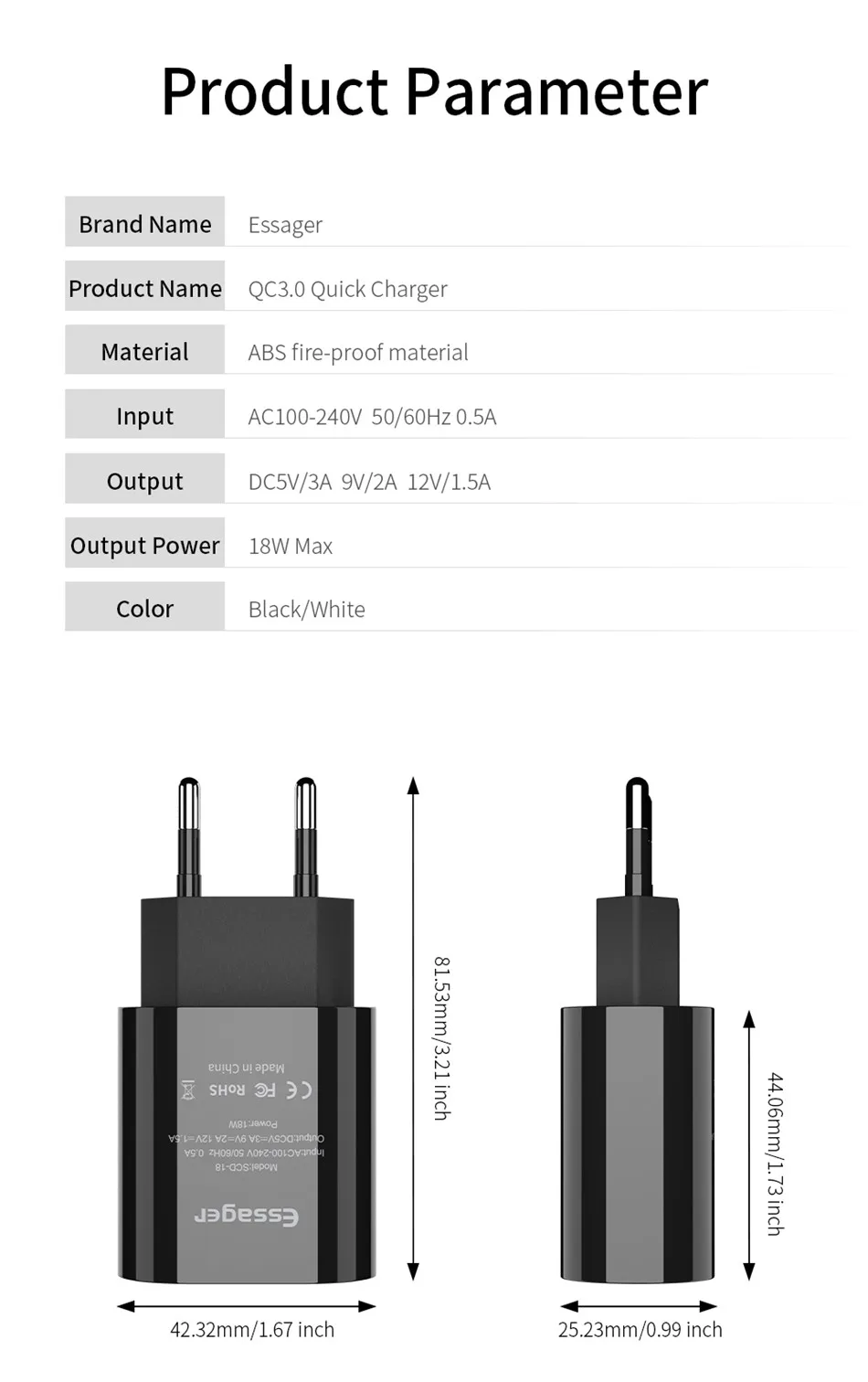 Essager 18 Вт USB зарядное устройство Quick Charge 3,0 Turbe зарядное устройство QC3.0 для samsung Xiaomi Mi Быстрая зарядка для iPhone зарядное устройство для мобильного телефона