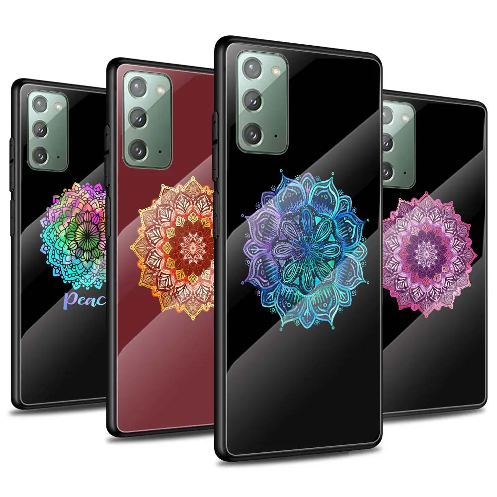 

Fashion Tempered Glass Phone Case For Samsung Galaxy Note 20 Ultra 5G 8 9 10 Cover Coque Fundas Mandala