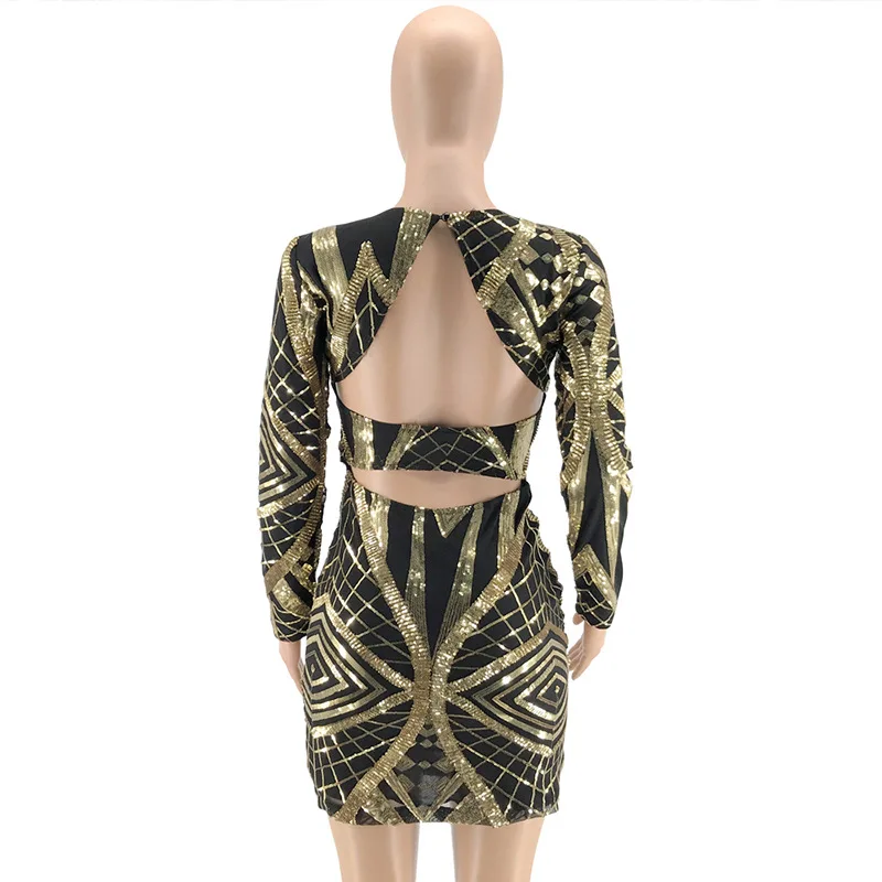 Женское зимнее мини платье с длинным рукавом и геометрическим рисунком расшитое