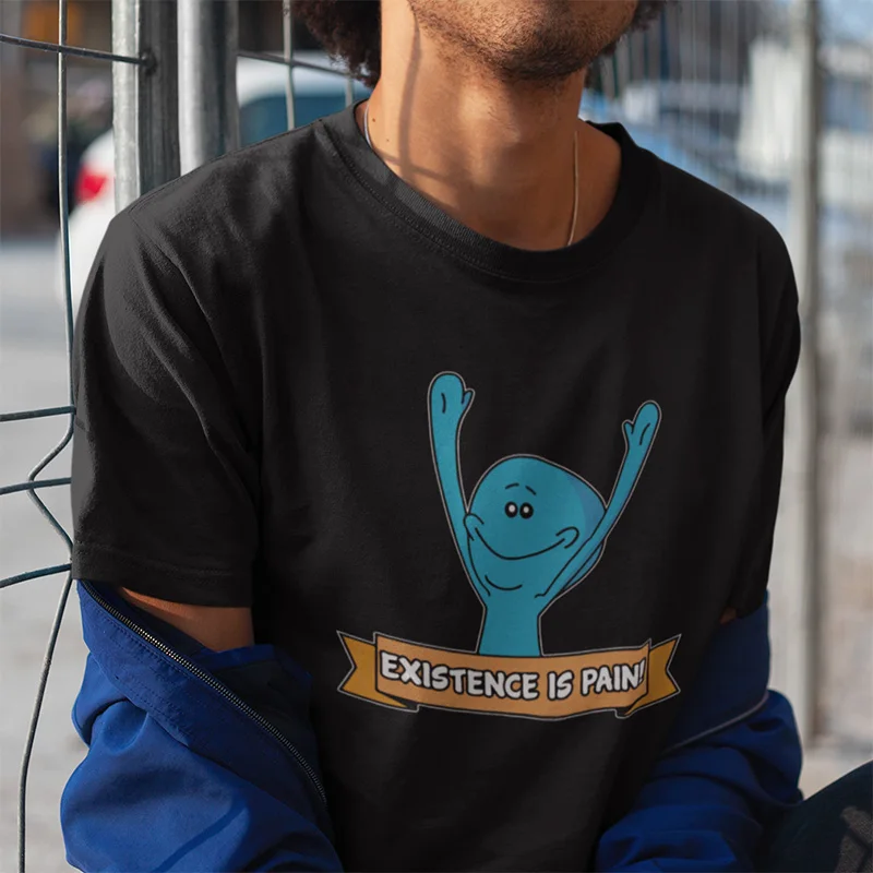 Mr. Meeseek/футболка унисекс с героями мультфильмов «Existence Is Pain», Camiseta Homme, милые хлопковые футболки, европейские размеры
